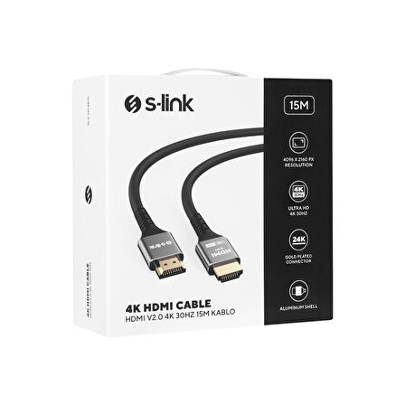 S-lınk Slx-hd4k15, 4k Uhd, Hdmı V2.0, 15mt. 30hz. Metal Uçlu, Kablo