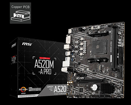 ONTECH - Msı A520m-a Pro Ddr4 4600mhz 1xhdmı 1xdvı 1xm.2 Usb 3.2 Matx Am4 (amd Am4 5000/4000 /3000 Serisi İle Uyumlu)