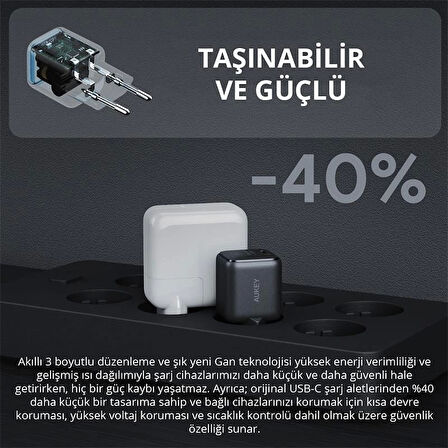 ONTECH - Aukey Pa-b1l-bk 30w Omnia Iı Mini Gan Type-c Pd Şarj Adaptörü