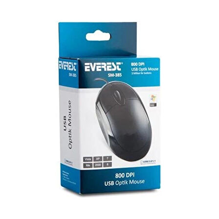 ONTECH - Everest Sm-385 Kablolu Usb Siyah 1200dpı Optik Mouse