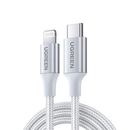 ONTECH - Ugreen Type-c To Lıghtnıng 3a Pd Mfi Sertifikalı Örgülü Hızlı Şarj Kablosu 2 Metre Gümüş 70525