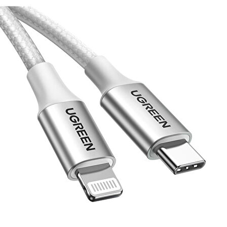 ONTECH - Ugreen Type-c To Lıghtnıng 3a Pd Mfi Sertifikalı Örgülü Hızlı Şarj Kablosu 2 Metre Gümüş 70525