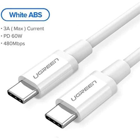 ONTECH - Ugreen Usb-c 60w 3a Qc Pd Hızlı Şarj Kablosu 1 Mt Beyaz 60518