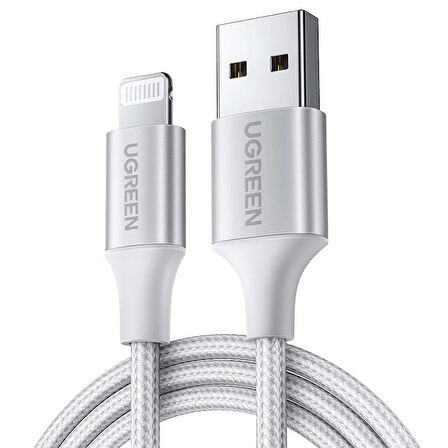 ONTECH - Ugreen Lıghtnıng To Usb-a Örgülü Mfi Sertifikalı İphone Hızlı Şarj Kablosu 2 Metre Gümüş 60163