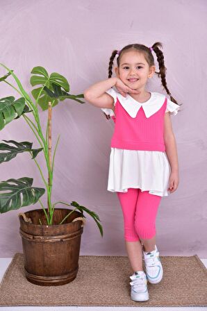 Kız Çocuk Yakalı  %100 Pamuk Kaprili Yumuşacık 2'li Takım