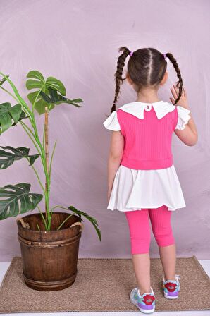 Kız Çocuk Yakalı  %100 Pamuk Kaprili Yumuşacık 2'li Takım