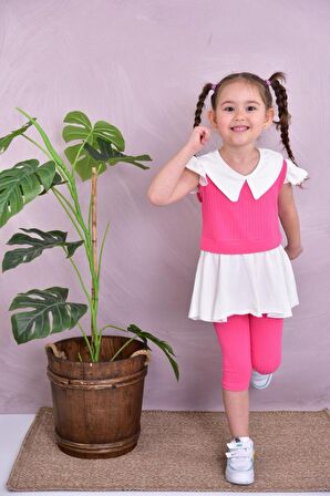 Kız Çocuk Yakalı  %100 Pamuk Kaprili Yumuşacık 2'li Takım