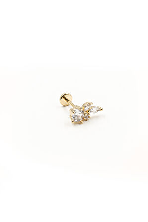 Çiçek Model Zirkon Taşlı Tragus Piercing – Gold | Anti Alerjik, Kararma Yapmaz, Düz Kapama