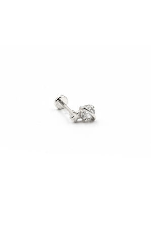 Galaksi Tasarımlı Zirkon Tragus Piercing – Gümüş | Anti Alerjik, Rengi Solmaz