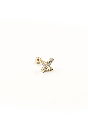 Işıltılı Kelebek Desenli Zirkon Tragus Piercing – Gold | Anti Alerjik, Rengi Solmaz