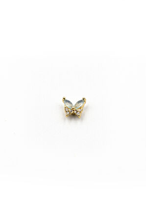 Mavi Kanatlı Kelebek Tragus Piercing – Zirkon Taşlı, Gold, Anti Alerjik