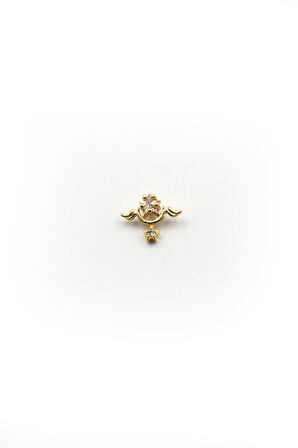 Kanatlı Yıldız Tragus Piercing – Gold, Zirkon Taşlı, Anti Alerjik, Çelik Barlı, 8 mm