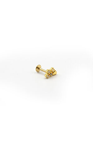 Gold Kalp Zirkon Taşlı Tragus Helix Piercing - Anti Alerjik, Kararma Yapmaz