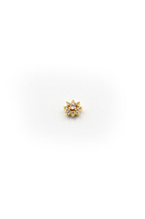 Gold Zirkon Taşlı Çiçek Tragus Helix Piercing - Anti Alerjik, Kararma Yapmaz