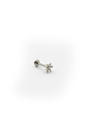 Gümüş Zirkon İşlemeli Çiçek Tragus Helix Piercing - Anti Alerjik, Kararma Yapmaz