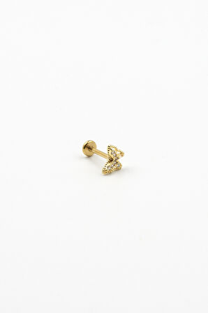 Gold Taşlı Kelebek Tragus Helix Piercing – Anti Alerjik, Kararma Yapmaz