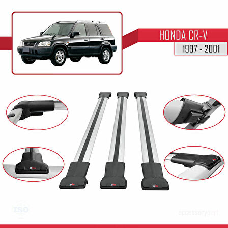 Honda CR-V 1997-2001 Arası ile Uyumlu FLY Model Ara Atkı Tavan Barı Gri 3 Adet