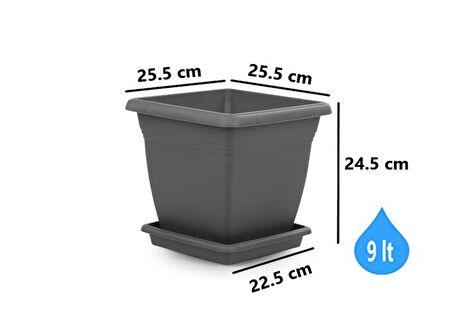 Omnipazar SO-VK02 Villa Kare Tabaklı Saksı Takımı 9 lt Antrasit 6 Adet