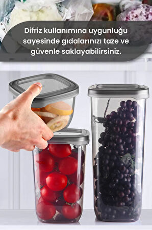 18'li Set Etiketli Kare Erzak Saklama Kabı - Bakliyat Saklama Kutusu Baharatlık 6x(550-1200-1750 ML)