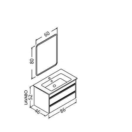 Levante 85 Cm Siyah Lavabolu Banyo Dolabı Cmr Aynalı - Boy Dolap Hariç