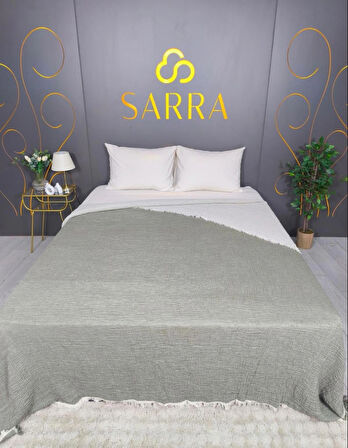 SARRA 160X240 TEK KİŞİLİK MÜSLİN YATAK ÖRTÜSÜ - HAKİ YEŞİL