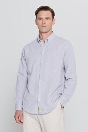 Comfort Fit Rahat Kesim Düğmeli Yaka Casual Keten Gömlek