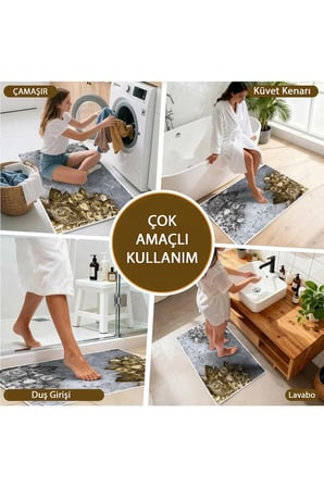 Banyo Paspası, Yumuşak Banyo Halısı, Kaymaz Dot Tabanlı, Yıkanabilir - 60x100