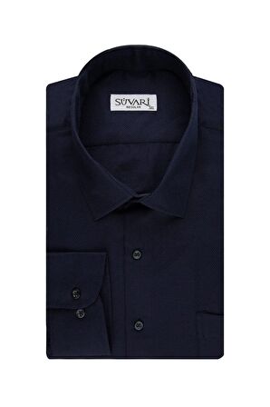 Süvari Classics Rahat Kalip Özel Lacivert Armür Desenli Cepli Gömlek