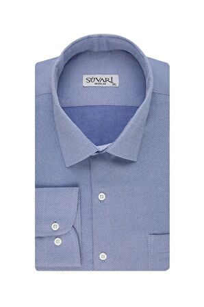 Süvari Classics Rahat Kalip Özel Mavi Armür Desenli Cepli Gömlek