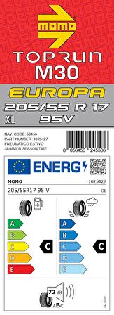 Momo 205/55 R17 95V XL M30 Toprun Oto Yaz Lastiği ( Üretim Yılı: 2024 )
