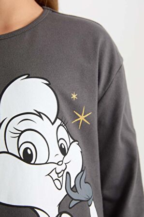 DeFacto Kız Çocuk Pijama Takım Looney Tunes Uzun Kollu Üst Beli Lastikli Uzun Alt D6657A824WNAR126