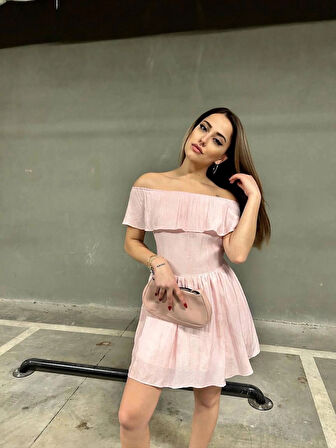 KAYIK YAKA MİNİ YAZLIK ELBİSE