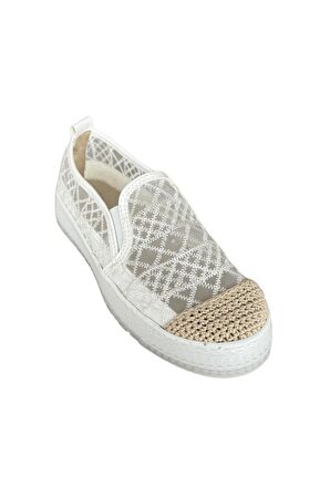 Dantelli Düz Kadın Babet BEYAZ