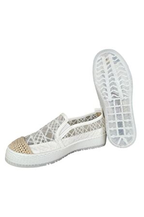 Dantelli Düz Kadın Babet BEYAZ