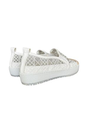 Dantelli Düz Kadın Babet BEYAZ