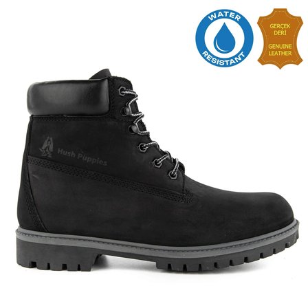 Hush Puppies Helppo 725812 Gerçek Deri, Anatomik, WaterResist Erkek Bot Siyah