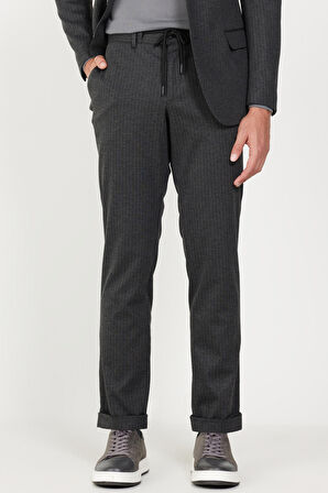 Erkek Antrasit Slim Fit Dar Kesim Mono Yaka Çizgili Takım Elbise