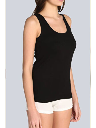 Tutku 0136 (6-NO-3XL) 3 ADET Kadın Ribana %100 Pamuk GENİŞ Askılı Atlet siyah