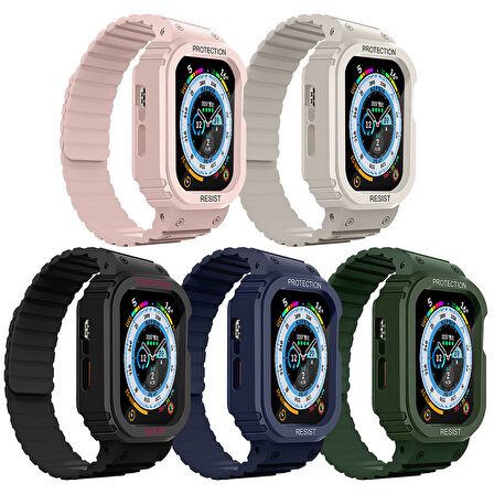 Apple Uyumlu Watch Series 10 / 11 Kılıf 46mm KD-142 Airbag Tasarımlı Kasa Koruyuculu Silikon Kordon