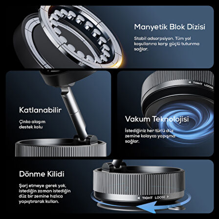 Lopard Vakum Özellikli Magsafe Telefon Tutucu — Üç Eksenli Bağlantı, Kolay Kurulum