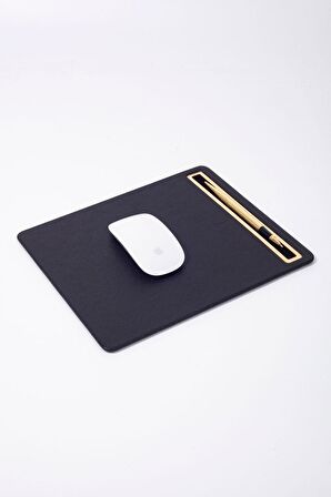 Turgut Office Deri Mousepad Siyah Gold Detaylı