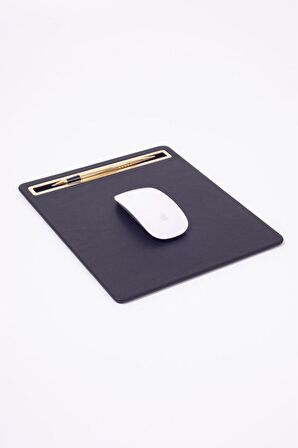 Turgut Office Deri Mousepad Düz Siyah Gold Detaylı