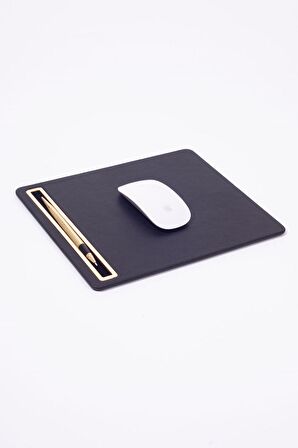 Turgut Office Deri Mousepad Düz Siyah Gold Detaylı