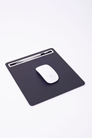 Turgut Office Deri Mousepad Düz Siyah Krom Detaylı