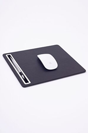 Turgut Office Deri Mousepad Düz Siyah Krom Detaylı