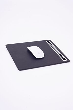 Turgut Office Deri Mousepad Düz Siyah Krom Detaylı