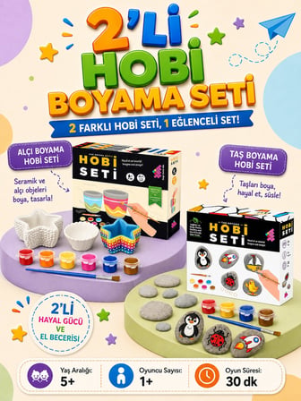Zet Zeka Hobi Boyama Seti Alçı ve Taş Boyama 250 gr Kil Hamuru, 8 Adet Doğal Taş, 2 Adet Alçı Saksı