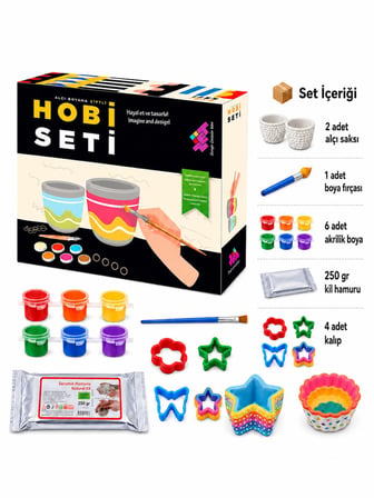 Zet Zeka Hobi Boyama Seti Alçı ve Taş Boyama 250 gr Kil Hamuru, 8 Adet Doğal Taş, 2 Adet Alçı Saksı