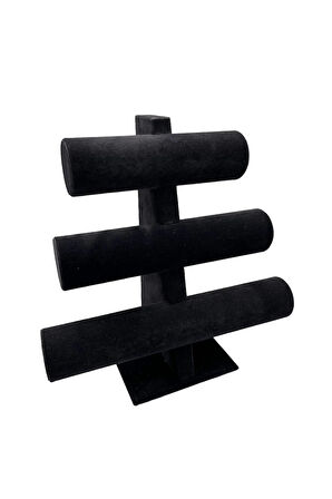Yerli Üretim Süet Kumaş Siyah Renk Üçlü 30/26 Cm Kademeli Bileklik-saat Sergileme Standı