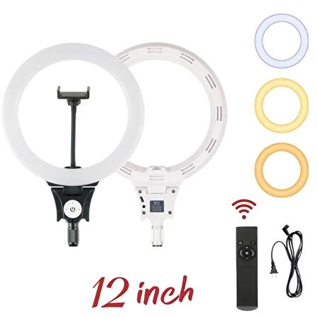 Lopard 30cm Işıklı Telefon Tutucu Ring Light — 72 LED, 3000–6500K, Uzaktan Kumanda, LED Işık 